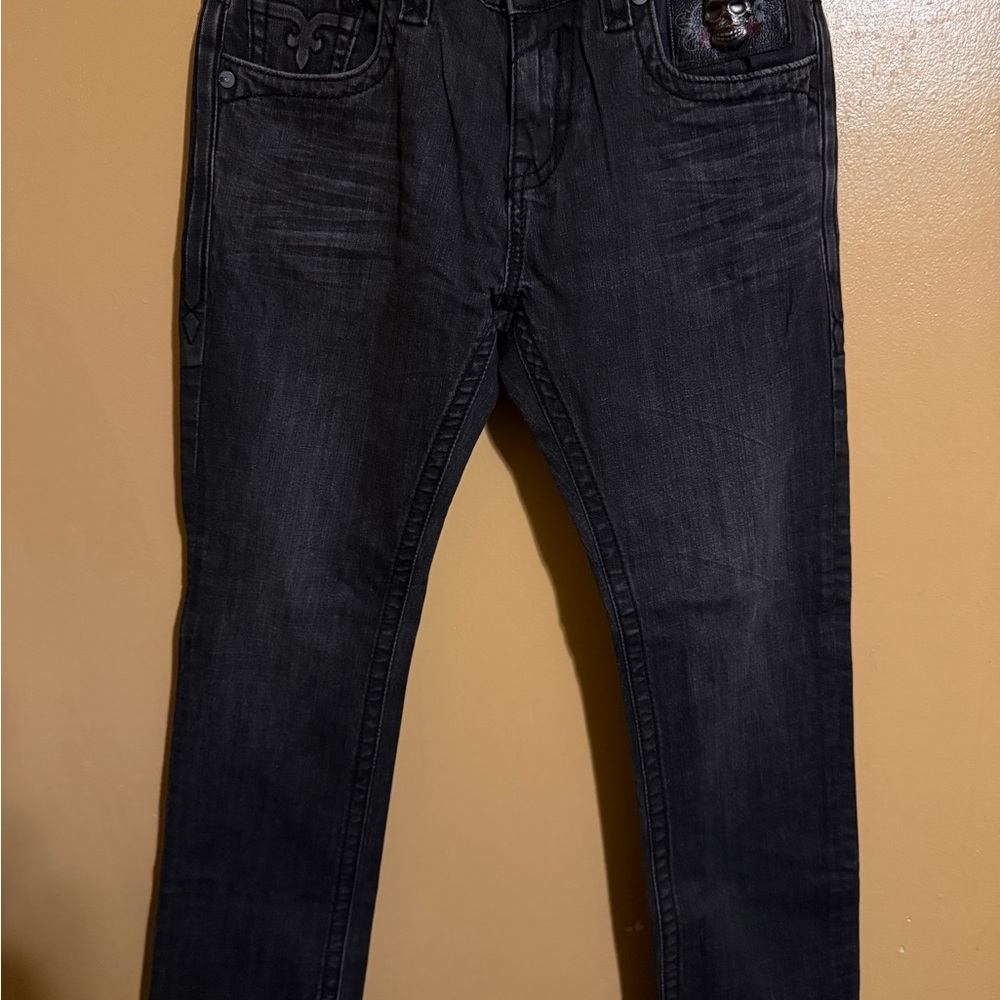 Rock Revival black rinse wax jeans, Size 33" #denim Rare David Edition skull